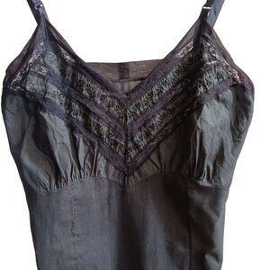 Womens XS 32 Vintage Black Lace Trim Slip Adjustable Straps 1960's Goth Sexy